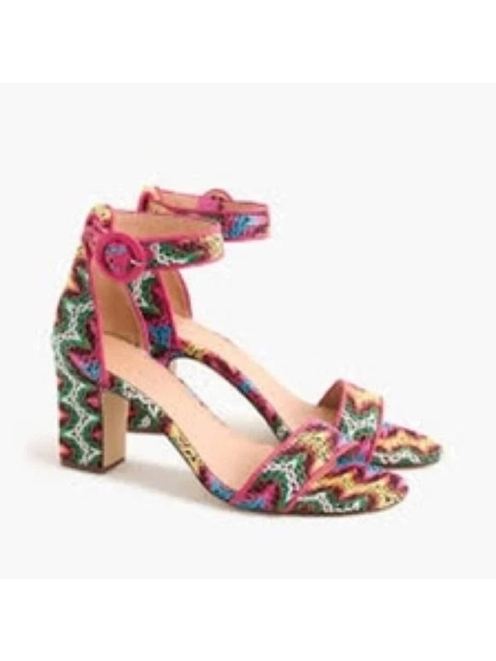 EUC RARE $229 J. CREW Floral Raffia Block heel sandal Rainbow Multi , US 8